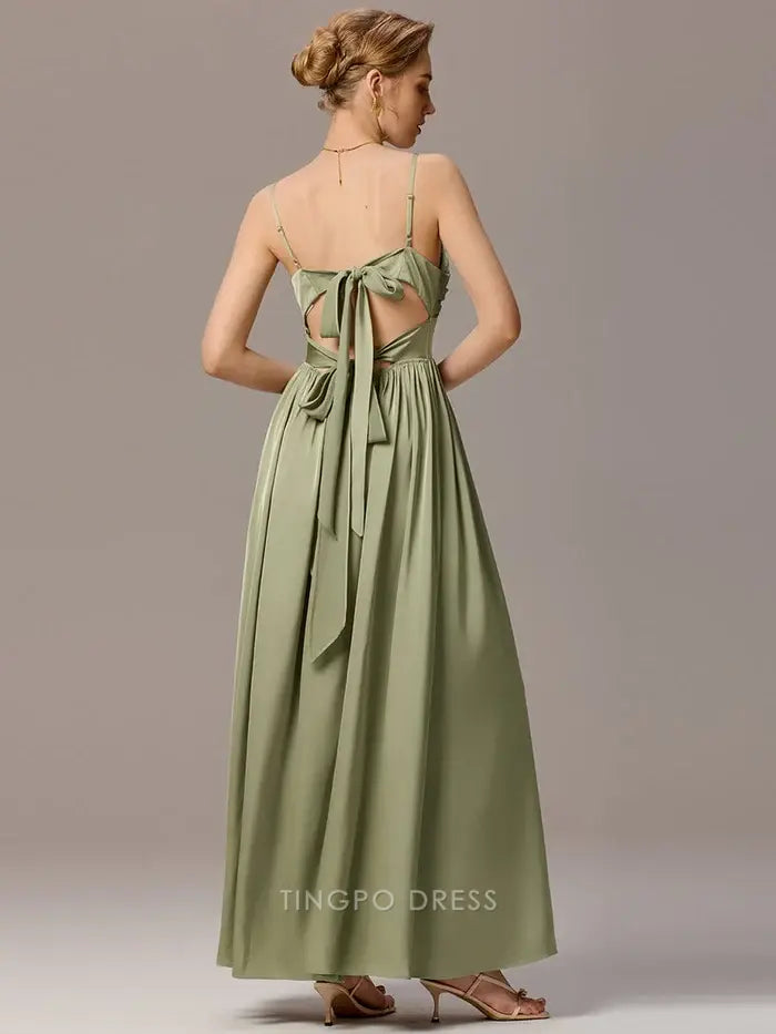 Elegant Spaghetti Strap Sweetheart Neckline Maxi Dress with Side Slit and Back Bow Detail Prom Dress